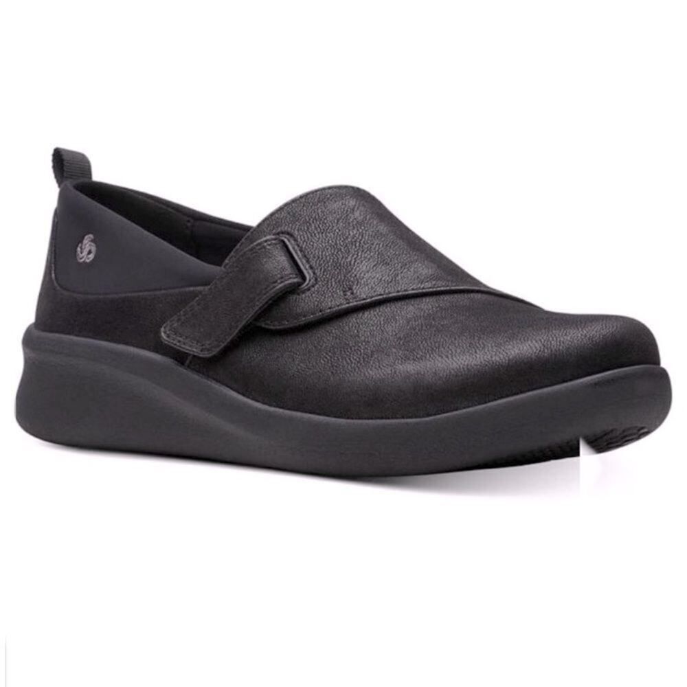 Clarks Cloudsteppers Black Sillian 2.0 Ease Adjustable Strap Slip On Shoes 7.5